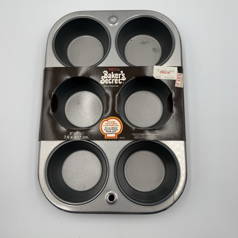 Vintage EKCO Baker's Secret 6‎ Cup Muffin Pan Nonstick USA NOS Shortcakes